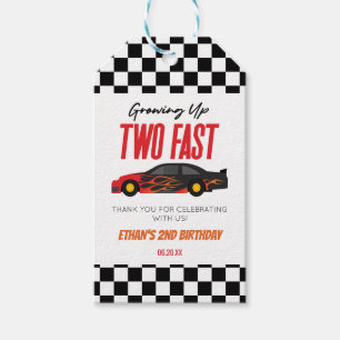 Twee Snelrode Vlam Race Auto 2e Verjaardagsfeestje Cadeaulabel