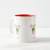 Twee snoepjes, gouden sterren en bewerkbare tekst tweekleurige koffiemok (Voorkant links)