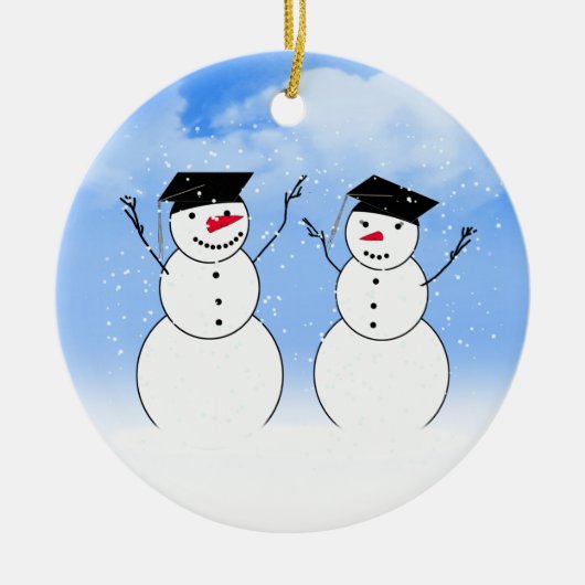 Twee Snowmen Keramisch Ornament (Voorkant)