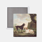 Twee spanielen in een landschap magneet (Voorkant / Achterkant)