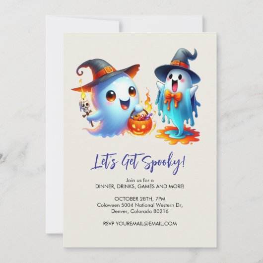 Twee speelse geesten gekleed in heks pet Halloween Kaart (Voorkant)