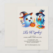 Twee speelse geesten gekleed in heks pet Halloween Kaart (Voorkant / Achterkant)