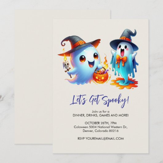 Twee speelse geesten gekleed in heks pet Halloween Kaart (Voorkant / Achterkant)