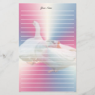 twee speelse gelukkige ganzen in kleur achtergrond briefpapier