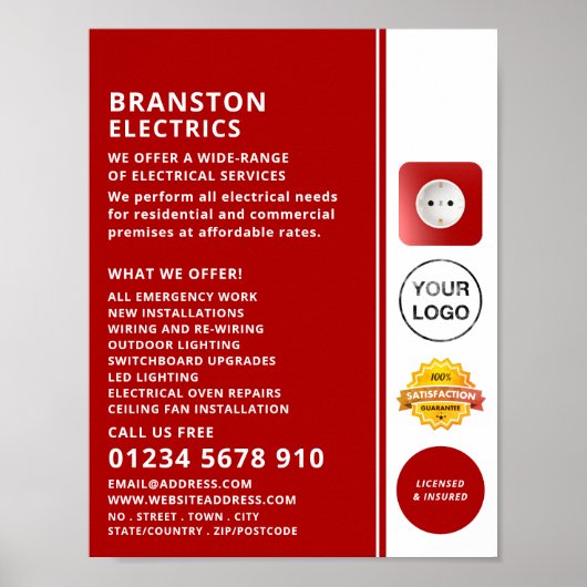 Twee Speldcontactdoos, Elektricien Adverteren Poster (Voorkant)