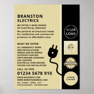 Twee Speldcontactdoos & Stop, Elektricienadvertent Poster