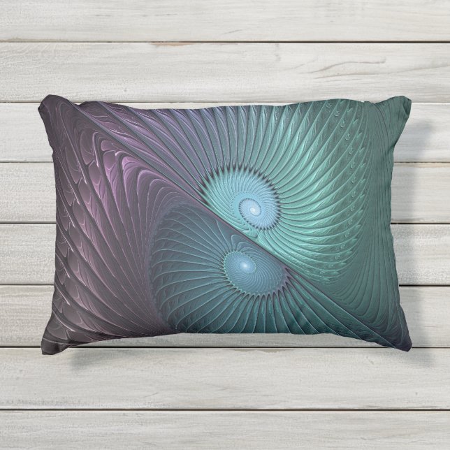 Twee spiralen Kleurrijke Moderne Abstracte Fractal Buitenkussen (Voorkant)