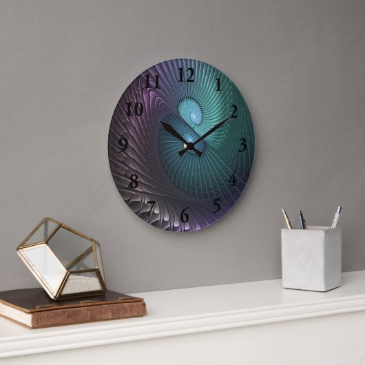 Twee spiralen Kleurrijke Moderne Abstracte Fractal Grote Klok (Kantoor)