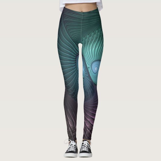 Twee spiralen Kleurrijke Moderne Abstracte Fractal Leggings (Voorkant)