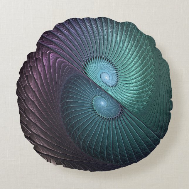 Twee spiralen Kleurrijke Moderne Abstracte Fractal Rond Kussen (Voorkant)