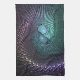 Twee spiralen Kleurrijke Moderne Abstracte Fractal Theedoek