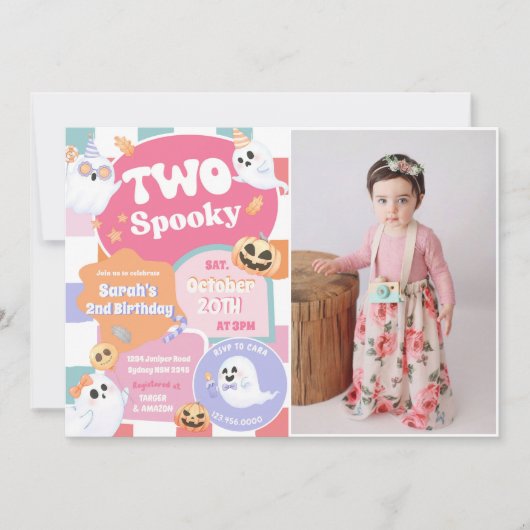 Twee spookachtige Halloween Groovy 2e verjaardagsf Kaart (Voorkant)