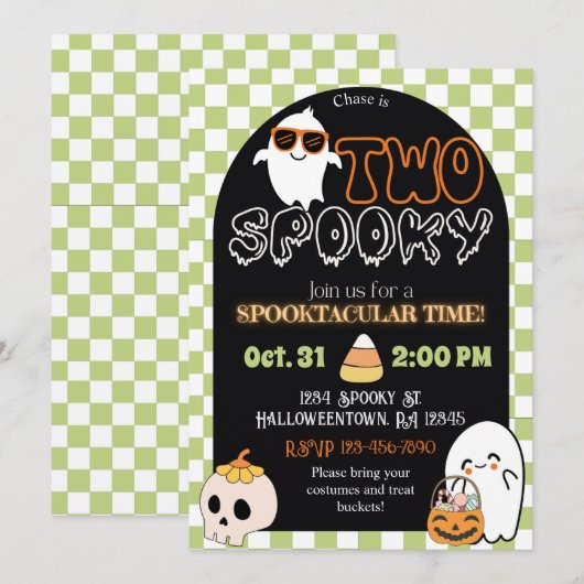 Twee spookachtige, retro thema 2e verjaardag uitno kaart (Voorkant / Achterkant)