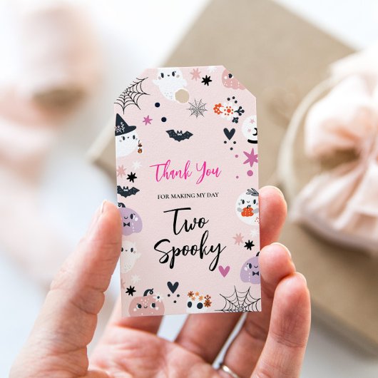 Twee spookachtige roze Halloween Cadeaulabel