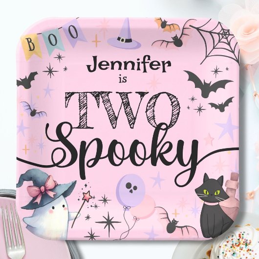 TWEE Spookachtige Schattigee Geest Roze Halloween  Papieren Bordje