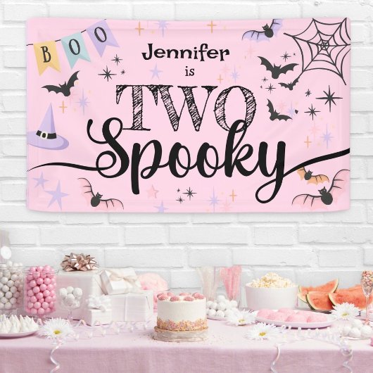 TWEE Spookachtige Schattigee Geest Roze Halloween  Spandoek