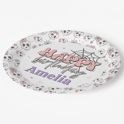 Twee spookachtige Schattigee roze Halloween Happy  Papieren Bordje (Gekanteld)