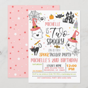 Twee Spooky Birthday Invitation - Girl White Kaart