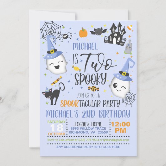 Twee Spooky Birthday Uitnodiging - Blauw (Voorkant)