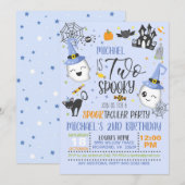 Twee Spooky Birthday Uitnodiging - Blauw (Voorkant / Achterkant)