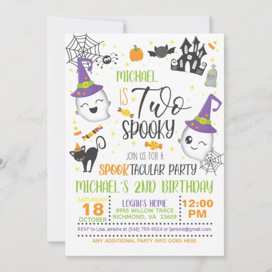 Twee Spooky Birthday-uitnodiging - wit Kaart (Voorkant)