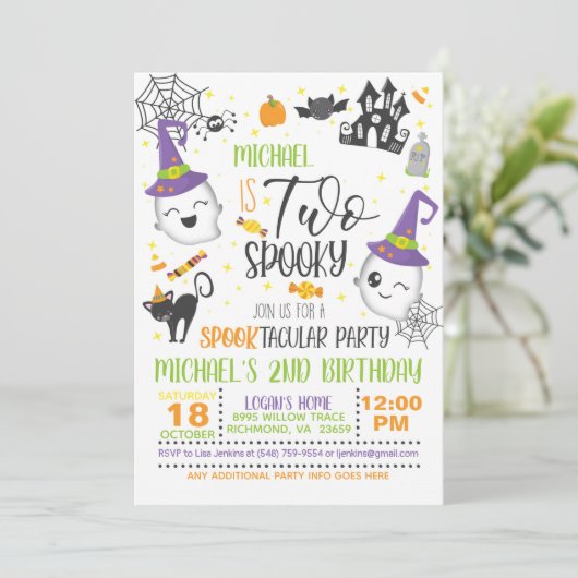 Twee Spooky Birthday-uitnodiging - wit Kaart (Staand voorkant)