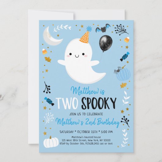 Twee Spooky Blue Ghost Halloween Birthday Kaart (Voorkant)