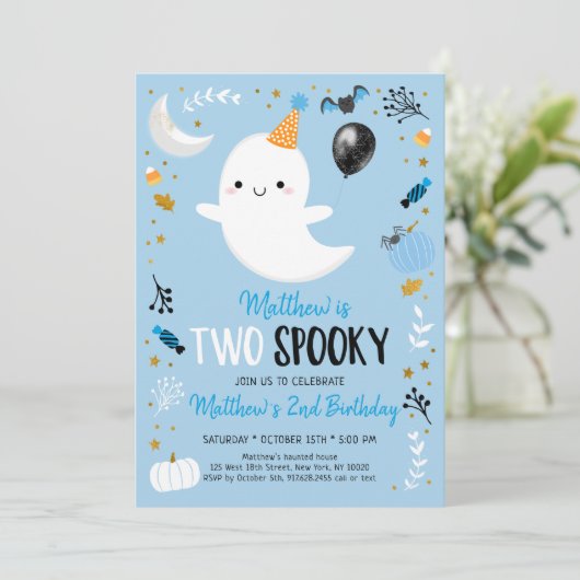 Twee Spooky Blue Ghost Halloween Birthday Kaart (Staand voorkant)