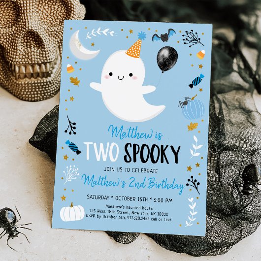 Twee Spooky Blue Ghost Halloween Birthday Kaart