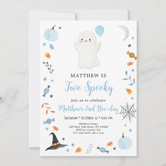 Twee Spooky Blue Ghost Halloween Birthday Kaart (Voorkant)