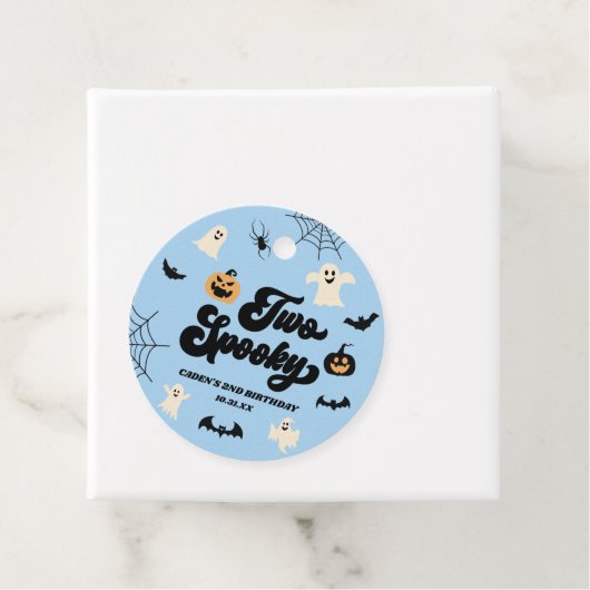 Twee Spooky Blue Halloween 2e verjaardagsfeest Bedankjes Labels (In situ)