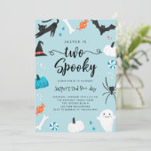 TWEE spooky Blue Halloween Birthday Party Kaart (Staand voorkant)