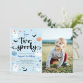 Twee Spooky Blue Halloween Ghost 2e Verjaardag Fot Kaart (Staand voorkant)