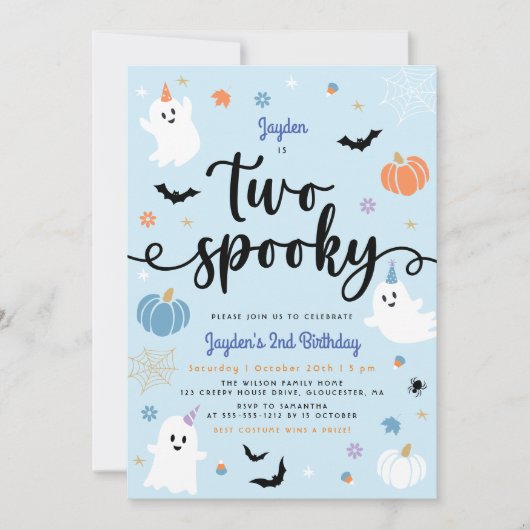 Twee Spooky Blue Halloween Schattige Ghost 2e Verj Kaart (Voorkant)