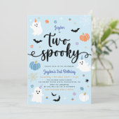 Twee Spooky Blue Halloween Schattige Ghost 2e Verj Kaart (Staand voorkant)