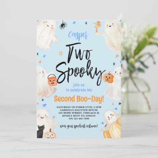 Twee Spooky Blue Halloween Tweede Verjaardagsfeest Kaart (Staand voorkant)