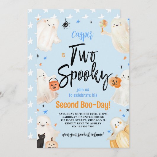 Twee Spooky Blue Halloween Tweede Verjaardagsfeest Kaart (Voorkant / Achterkant)