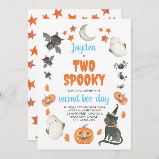 Twee Spooky Boy Schattige Ghost Halloween 2e Verja Kaart (Voorkant / Achterkant)