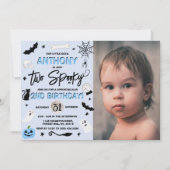 Twee Spooky. Boys Halloween 2e verjaardag Foto Kaart (Voorkant)