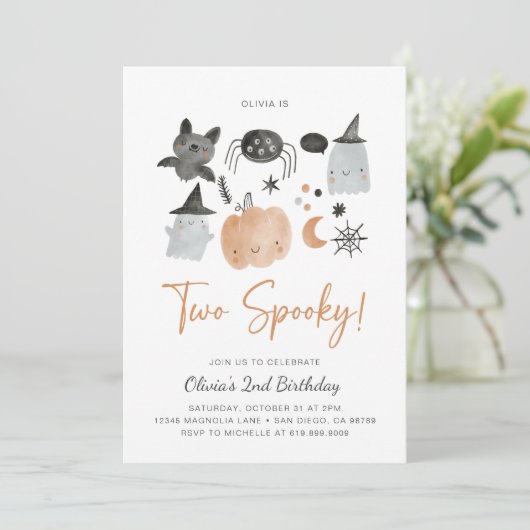 Twee Spooky | Geest Uitnodiging | Spooky 2de (Staand voorkant)