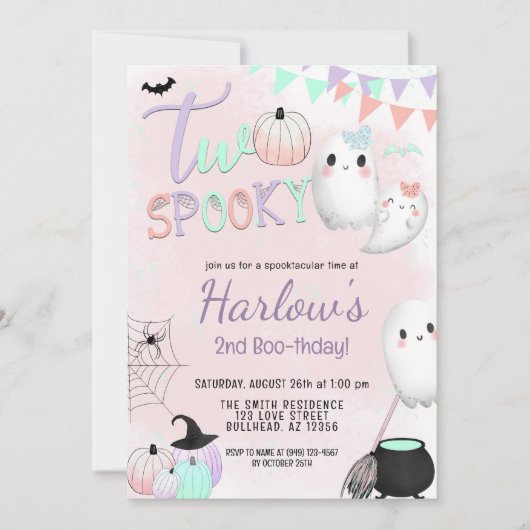 Twee Spooky Ghost Pastel Halloween 2e Verjaardag Kaart (Voorkant)