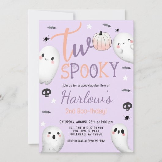 Twee Spooky Ghost Pastel Paarse Halloween Verjaard Kaart (Voorkant)