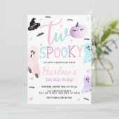 Twee Spooky Ghost Pastel Roze Halloween Verjaardag Kaart (Staand voorkant)