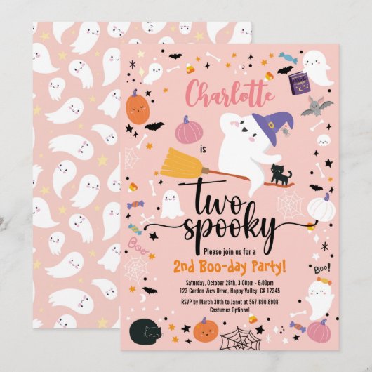 Twee Spooky Girl 2e Birthday Halloween Party (Voorkant / Achterkant)