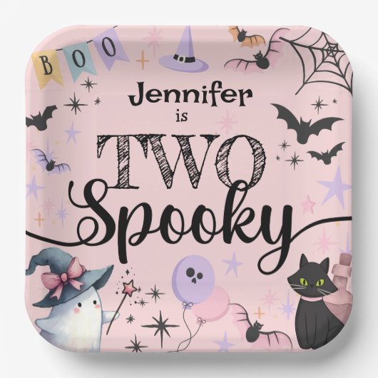 Twee Spooky Girl Schattige Ghost Halloween 2e Verj Papieren Bordje (Voorkant)