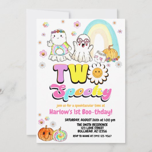 Twee Spooky Groovy Ghost Halloween 2e verjaardag Kaart (Voorkant)
