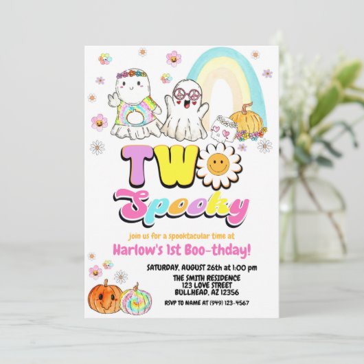 Twee Spooky Groovy Ghost Halloween 2e verjaardag Kaart (Staand voorkant)