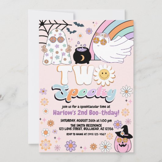 Twee Spooky Groovy Ghost Hippie Halloween Verjaard Kaart (Voorkant)