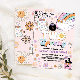 Twee Spooky Groovy Ghost Hippie Halloween Verjaard Kaart