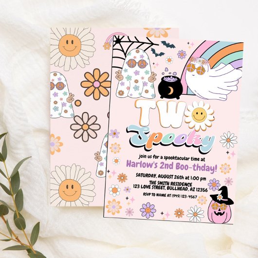 Twee Spooky Groovy Ghost Hippie Halloween Verjaard Kaart